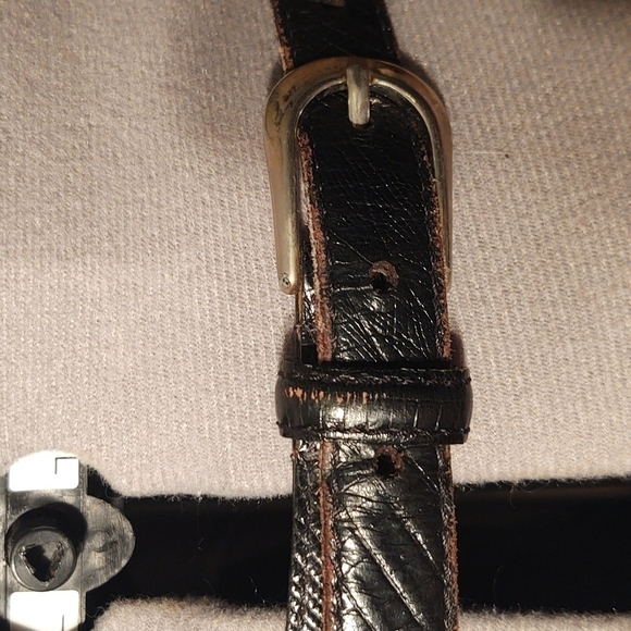 Thin Black Snakeskin Genuine Leather Upper Belt with Silver Buckle Sz M - Picture 4 of 7